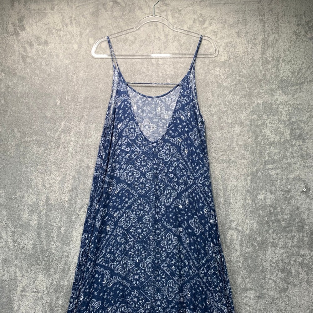 Boho Paisley Bandana Western Print Dress Blue High Low Hemline Sleeveless Large - Picture 2 of 10